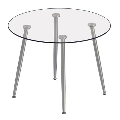 39.7-inch diameter round dining table clear glass with silver legs