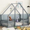 CAVINAS Twin/Full Size House-Style Bed Frame with Fence Guardrails,Modern Floor Bed for Kids Room,Bedroom - 2 of 4