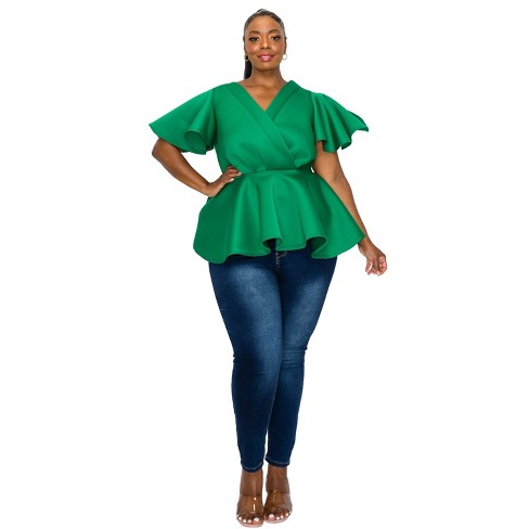 L I V D Women s Siobhan Neoprene Peplum Top Green 3x Target