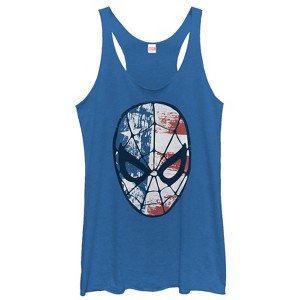 Women's Marvel Fourth of July  Spider-Man American Flag Mask Racerback Tank Top - 1 of 3