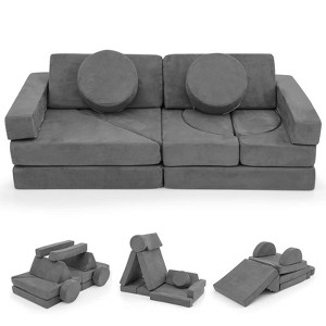 Costway 14 PCS Modular Kids Play Couch Child Sectional Sofa Toddler Soft Playset Blue/Gray/Yellow - 1 of 4