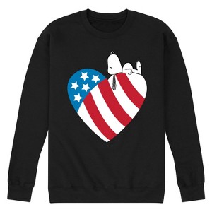 Men's - Peanuts - Snoopy On Flag Heart Graphic Fleece Sweatshirt - 1 of 4