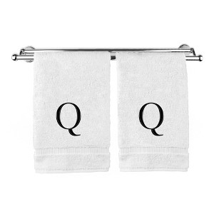 BC BARE COTTON Monogrammed Hand Towel, 100% Turkish Cotton - Set of 2 - White - Black Block - 1 of 4