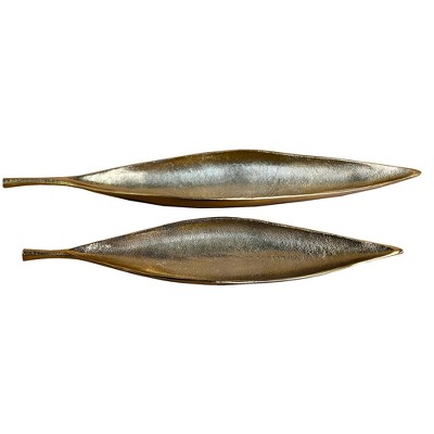 Essential Decor & Beyond 2-Piece Set Aluminum Cast Elongated Leaf Tray in Gold