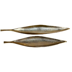 Essential Decor & Beyond 2-Piece Set Aluminum Cast Elongated Leaf Tray in Gold - 1 of 4