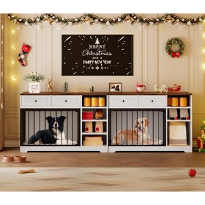 47" Dog Crate Furniture with Storage Drawers & Shelves, Indoor Dog Kennel TV Stand for Large Dogs, Wood & Metal Dog Cage - 1 of 4