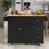 Kitchen Island with Storage Cabinet, Solid Wood Top and Locking Wheels - 2 of 4