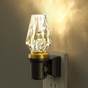 YANSUN 1W Plug-in Light-Controlled Night Light, Octagonal Crystal Shade, Upward Lighting, Black Base, Copper Finish, 3000K Warm Light - 1 of 4