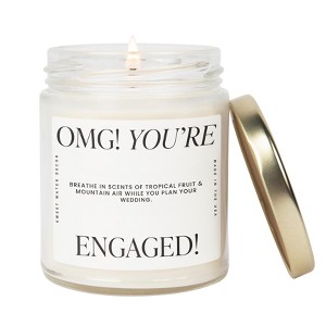 Sweet Water Decor OMG You're Engaged Large Quote Text 9oz Clear Jar Candle - 1 of 3