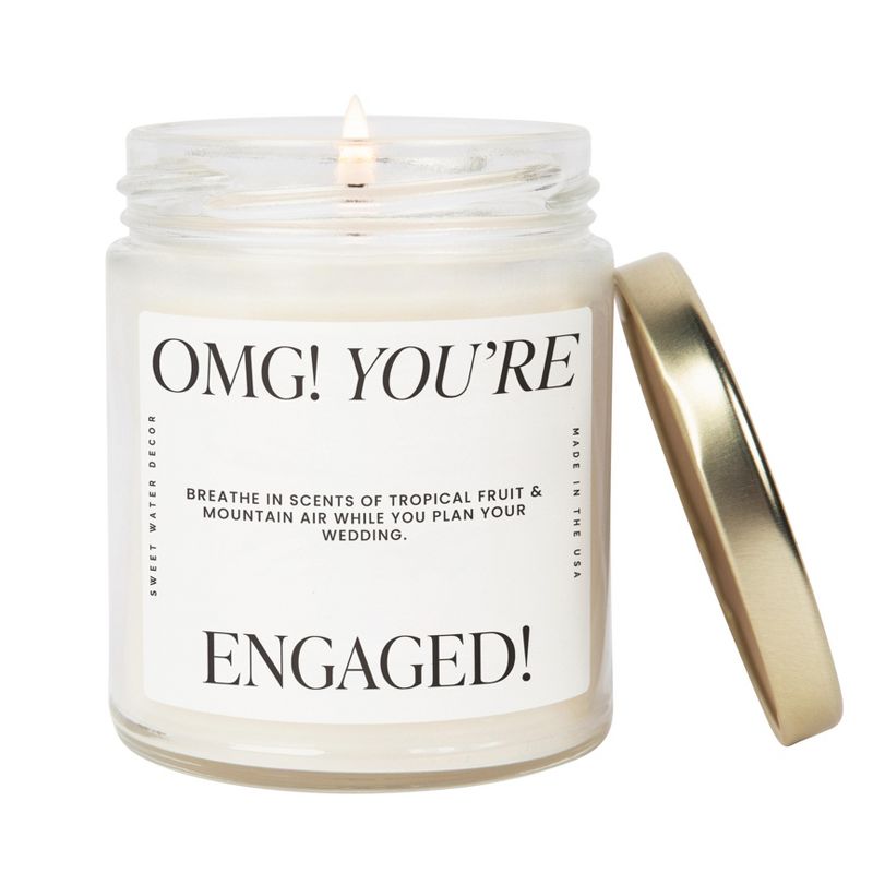 Sweet Water Decor OMG You're Engaged Large Quote Text 9oz Clear Jar Candle, 1 of 4