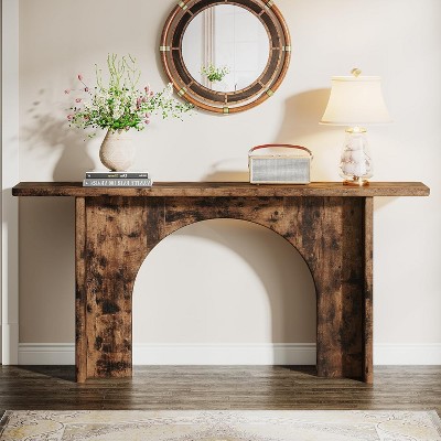 Tribesigns 63-Inch Rustic Brown Wood Console Table with Arch Brace