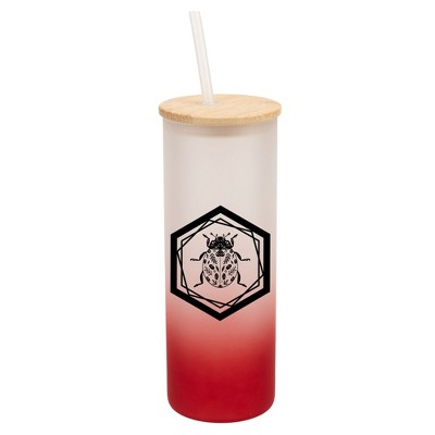 Elanze Designs Hexagon Floral Beetle Bug Insect Wrap-Around Design 25 Ounce Frosted Gradient Glass On-The-Go Coffee Travel Skinny Tumbler Mug Cup,