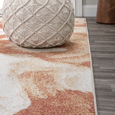 Petalo Modern Abstract Orange/Cream Synthetic Area Rug - 3x5 Feet