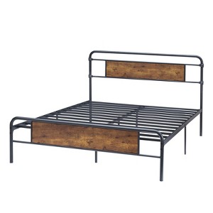 COZONY Queen Platform Bed Frame with Vintage Wood Headboard, Sturdy Metal Slats No Box Spring Underbed Storage Easy Assembly - 1 of 4