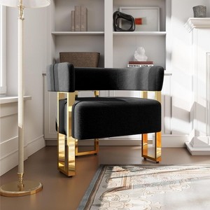 Mid-Century Modern Armchair, Upholstered Tufted Barrel Reading Chair for Bed Room, Office,  Black - 1 of 4