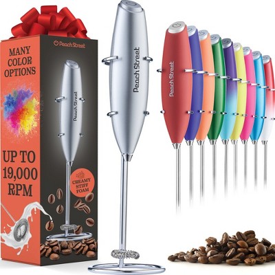 Peach Street Powerful Handheld Milk Frother, Mini Frother Wand, Battery Operated Stainless Steel Mixer, With Stand. for Milk, Latte