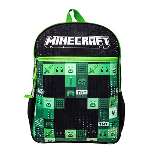 Minecraft Creeper 17 inch Kids Backpack with Lunch Bag - Green