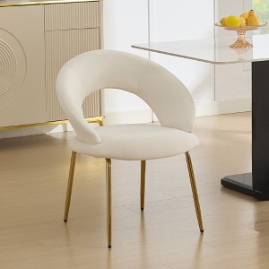 Set of 1 Velvet Fabric Dining Chairs With Curved Backrest and Golden Metal Legs for Kitchen or Dining Room ,White - 1 of 4