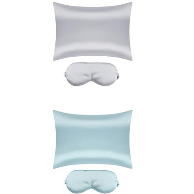 Unique Bargains Satin Hidden-Zippered Breathable Pillowcases with Sleep Mask 2 Pcs