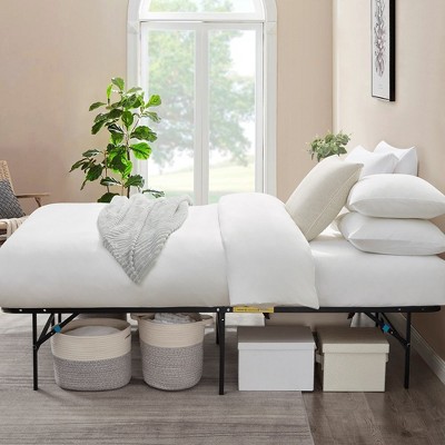 Foldable Black Metal Queen Platform Bed Frame, 14 Inches High