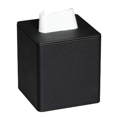 LunaLulinlk PU Leather Tissue Box Cover Square Tissue Box Holder with Magnetic Closure Black