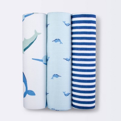Image of Muslin Swaddle Blankets Whale 3pk - Cloud Island™