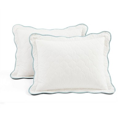Full White and Blue Cotton Reversible Quilt Set