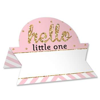 Big Dot of Happiness Hello Little One - Pink and Gold - Girl Baby Shower Tent Buffet Card - Table Setting Name Place Cards - Set of 24