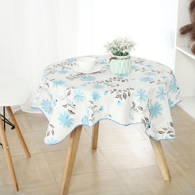 35"x35" Square Vinyl Water Oil Resistant Printed Tablecloths Blue Flower - PiccoCasa