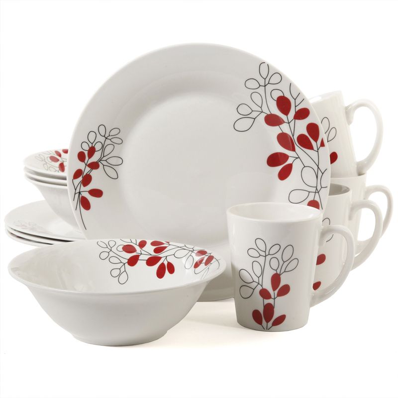 Gibson 12 Piece Dinnerware Set in White and Red Floral, 2 of 8