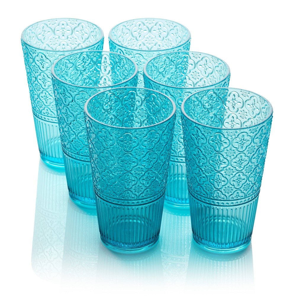 Photos - Glass Certified International  22oz Acrylic Ice Tea Glasses Victoria Aqua (Set of 6)