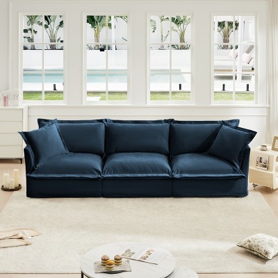 Slipcovered Sectional Sofa, 3 Seater Sofa with Removable Cover, Sofa with Suppleness Armrests, Chenille Fabric Sectional Sofas-Cuddlewood