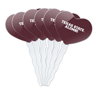 Texas State Alumni Heart Love Cupcake Picks Toppers Decoration Set of 6