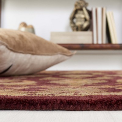 Elegant Wine & Gold Hand-Tufted Wool Hearth Rug, 2' x 4'