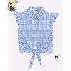 Clearlove Girls Sleeveless Plaid Button Down Shirt Summer Cropped Top with Tie Waist and Ruffled Hem Cute Casual Blouse - 4 of 4