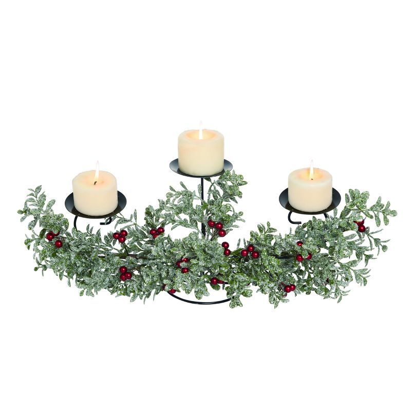 Transpac Artificial 24 in. Green Christmas Glitz Berry Candle Holder, 1 of 2