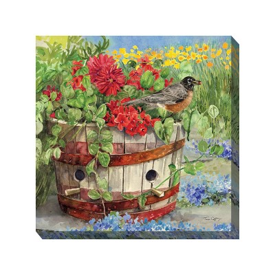 Cottage Garden West of The Wind Robin NEST Colorful 24 x 24 Inch Waterproof Gallery Wrapped Canvas, Outdoor Garden, Yard, Patio All Weather Hanging