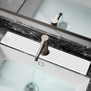Attop Faucet Mat, Water Absorbing Stone Tray for Sink, Diatomite Fast-Drying Faucet Mat, Faucet Splash Guard for Bathroom Counter (White, 23.6" x 4") - 1 of 4