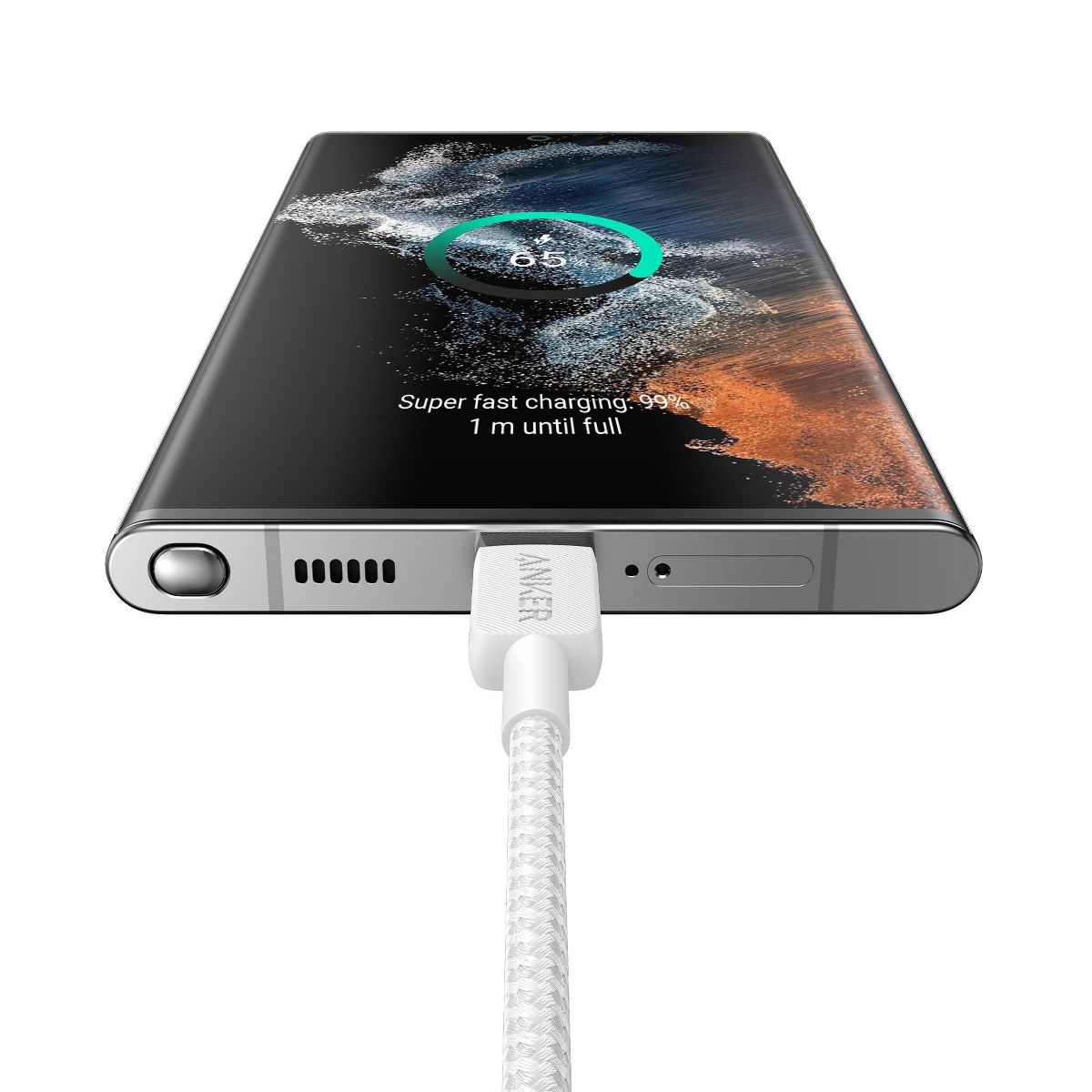 Anker 10' 60W Braided USB-C to USB-C Max Fast Charging Cable - White: Male-To-Male Cord - thumbnail 4