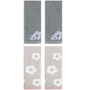 REGALWOVEN 4 Pcs Cute Floral Pattern Cotton Bathroom Soft Absorbent Hand Towel - 1 of 4