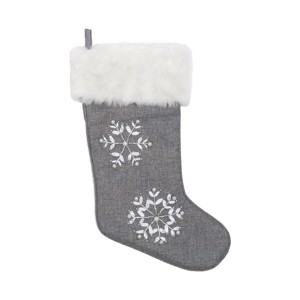 C&F Home 20" Luxurious Silver & White Snowflakes with Fur Cuff Hanging Large Christmas Stocking - 1 of 2