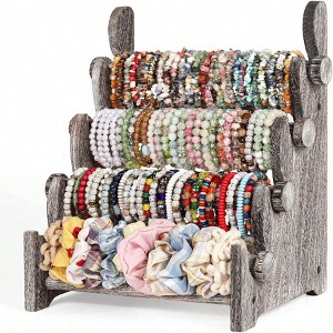 4 Tier Wooden Bracelet Holder, Antique White Jewelry Display Organizer - 1 of 4