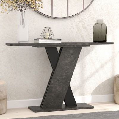 55'' Console Table, Industrial Narrow entryway Table with Special Support Design, Narrow Wood Accent Tables with Stable Base