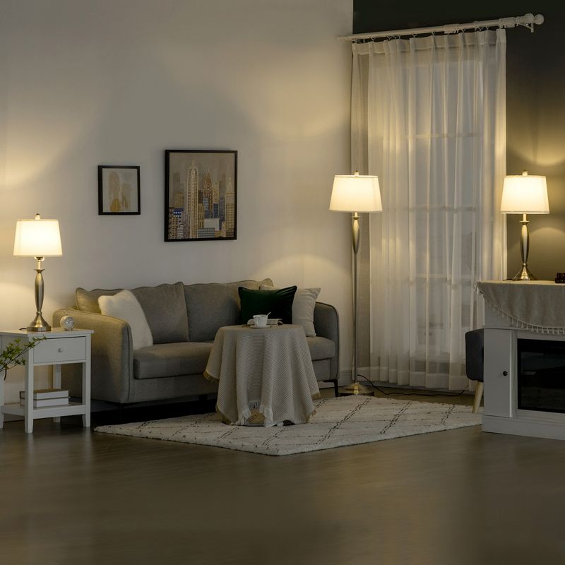 HOMCOM Boho Floor Lamp & Desk Lamps Set of 3, Lamps for Living Room, Dining Room, Bedroom, Linen Lampshade, 3 of 7
