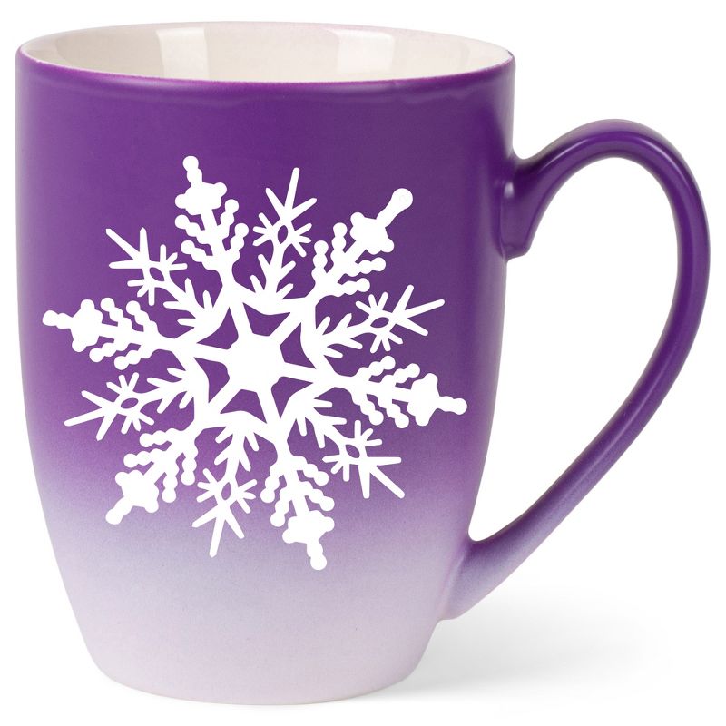 Elanze Designs Snowflake Bold Line Two Toned Ombre Matte Purple and White 12 ounce Ceramic Stoneware Coffee Cup Mug, 1 of 6