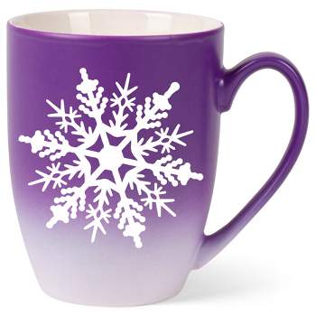 Elanze Designs Snowflake Bold Line Two Toned Ombre Matte Purple and White 12 ounce Ceramic Stoneware Coffee Cup Mug