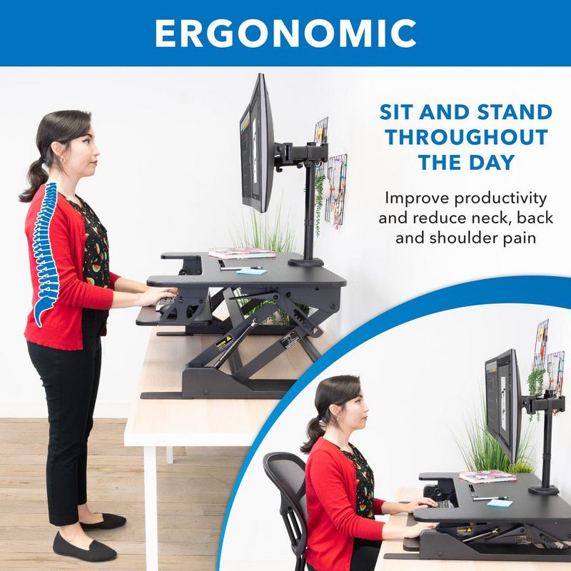 Mount-It! Height Adjustable Standing Desk Converter with Bonus Dual Monitor Mount Included - Wide 36 Inch Sit Stand Workstation with Gas Spring Lift, 4 of 10