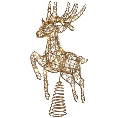 Gold Metal LED Lighted Reindeer Christmas Tree Topper, 13"