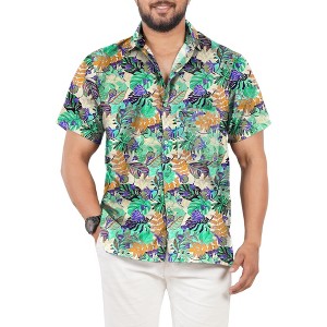 HAPPY BAY Men's Hawaiian Shirt Untuckit Pocket  X-Large Multi Leaves - 1 of 4