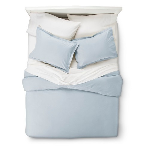 Light Blue 400 Thread Count Hemstitch Solid Duvet Cover Set King